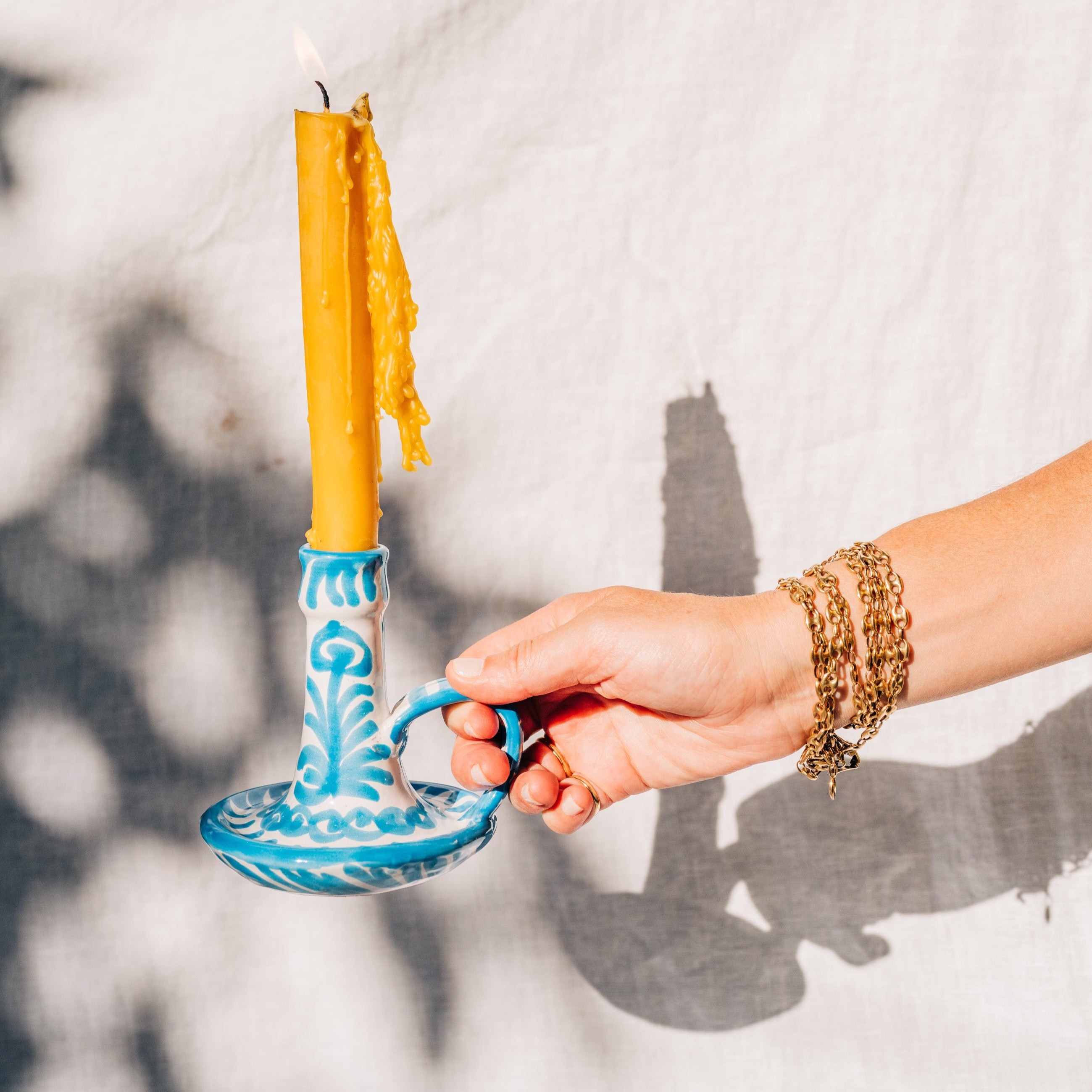 Candlestick with hand painted designs – Pomelo Casa