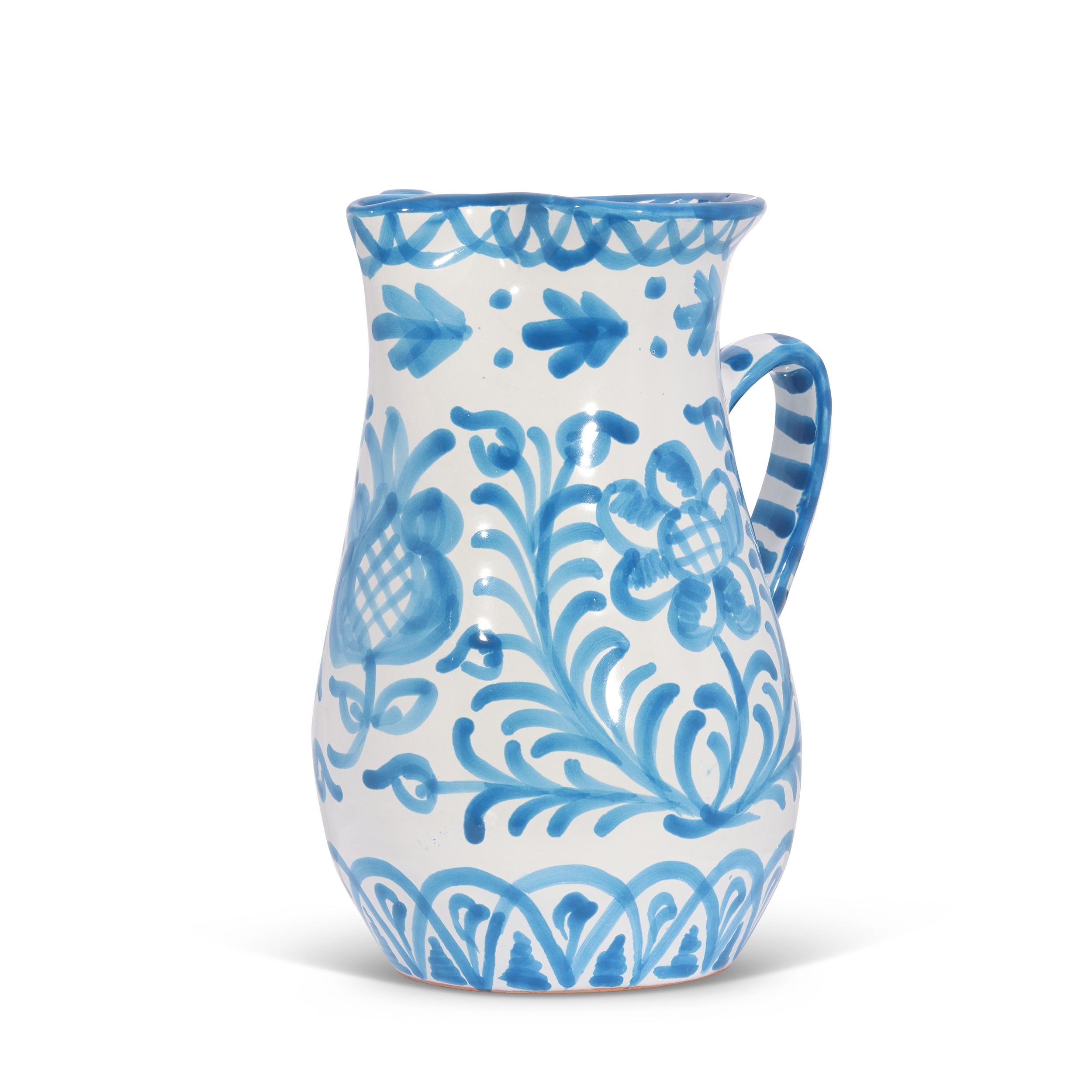 Medium pitcher with hand painted designs - Sky Blue